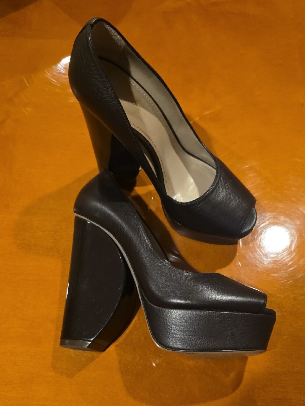 Calvin Klein Collection Black Peep-Toe Platform Pumps Sz 37 1/2